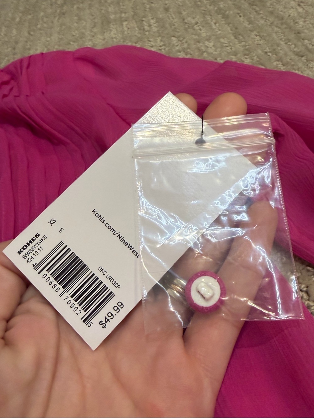 Nine West Hot Pink Pleated Long Sleeve Dress - Picture 6 of 8